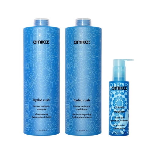 super-sized hydration set hydro rush intense moisture shampoo + conditioner + dream routine overnight treatment