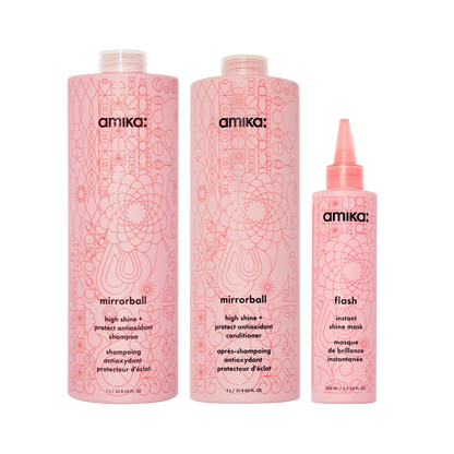 super-sized shine set mirrorball high shine + protect antioxidant shampoo + conditioner + flash mask