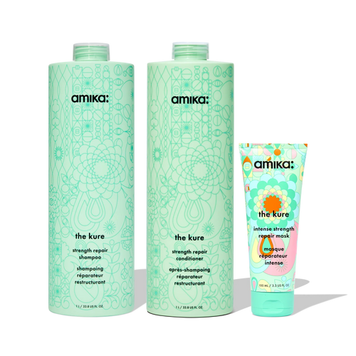 super-sized strength repair set the kure shampoo, conditioner + mask