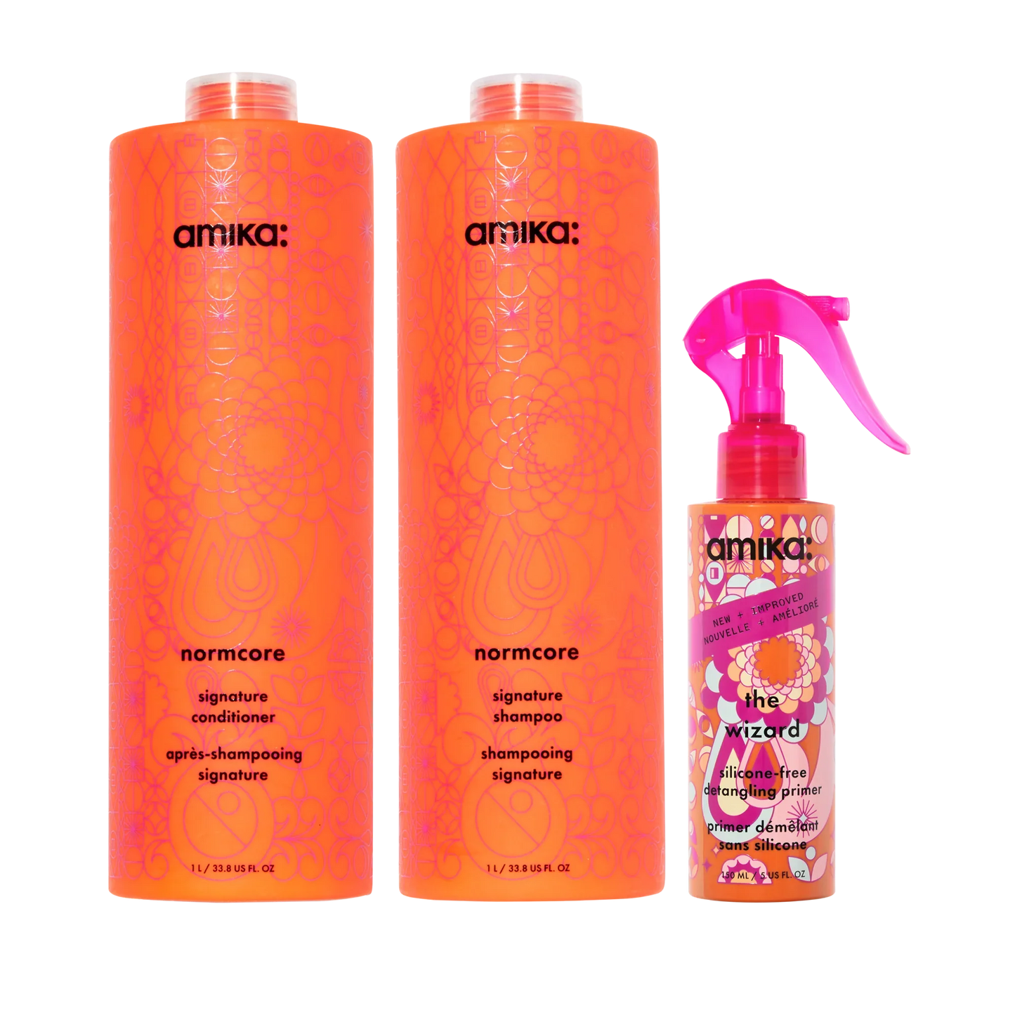 super-sized signature set normcore nourishing shampoo + conditioner + the wizard silicone-free detangling primer (silicone free wizard)