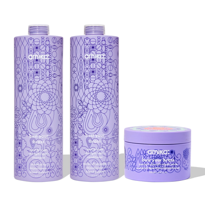 super-sized blonde set bust your brass cool blonde shampoo + conditioner + intense repair hair mask